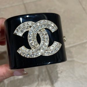 Black cuff bracelet with gold and crystals